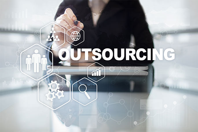 A professional showcasing the benefits of IT outsourcing services, with icons representing cost efficiency, scalability, and competitive edge, emphasizing the strategic advantages of IT outsourcing.